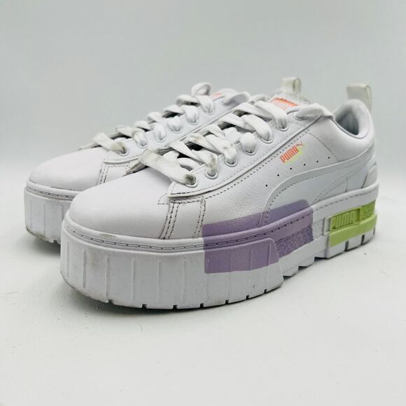 Puma Mayze Chunky Sneakers In White-Multi-Lilac Shoes Size 8.5 - Picture 4 of 12